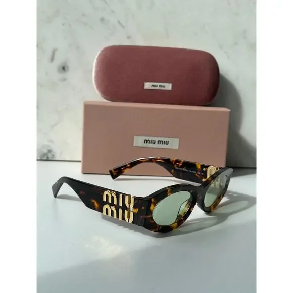 NEW Miu Miu MU11WS Thick Rim Oval Sunglasses in Green Brown - Picture 4 of 7